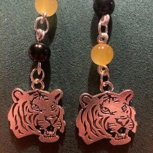 Handmade CC Tiger Inspired Dangle Earrings Silver